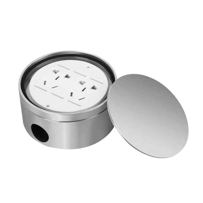 galan304不锈钢圆形防水隐藏地板插五孔超薄高度50mm圆形纯平地面插座