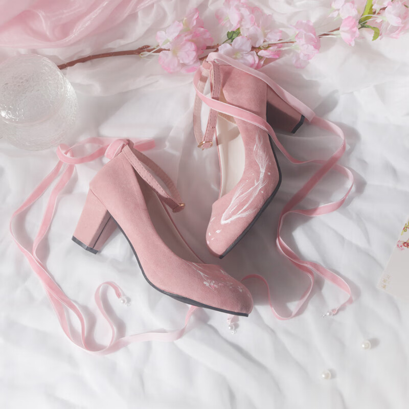 米诗德配旗袍的古风高跟鞋手绘汉服鞋日常搭配国风少女古装国潮单鞋