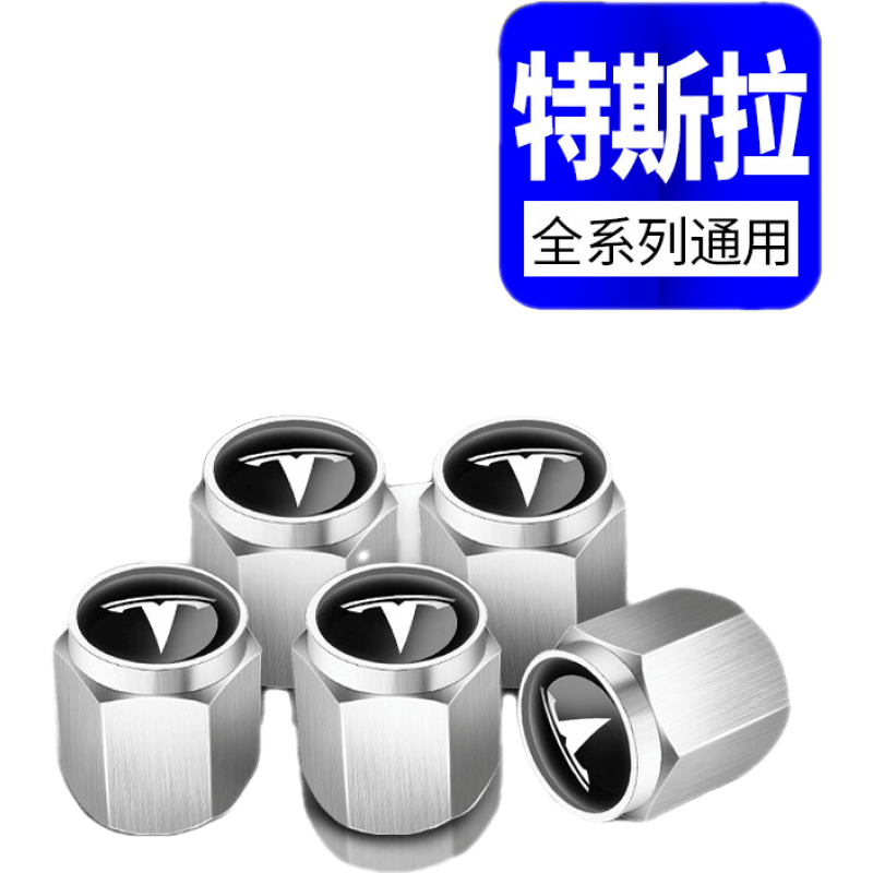 適用于特斯拉汽車輪胎氣門芯帽ModelS ModelX Model3ModelY氣嘴蓋 銀色防盜款(5個裝配工具)