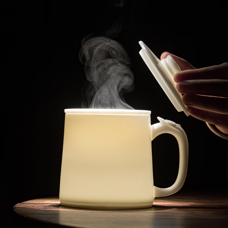 流影高档羊脂玉茶杯单个茶水分离泡茶杯马克杯德化白瓷办公杯礼品定制 丹凤金鱼对杯-吉祥如意