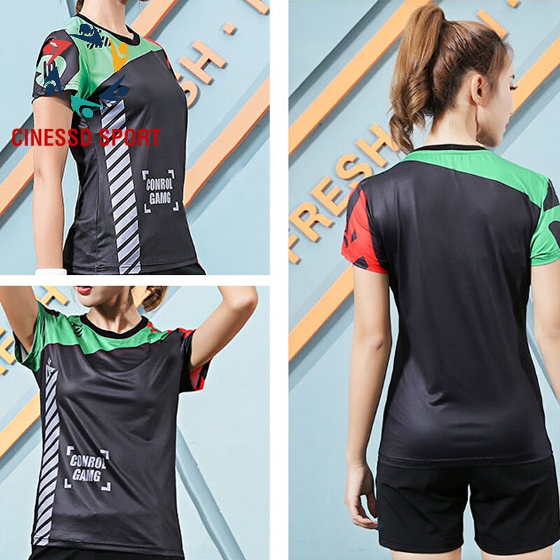 CINESSD官方品牌羽毛球服女夏季新款速干短袖男士运动套装韩国佩极酷比赛服 女款上衣 M