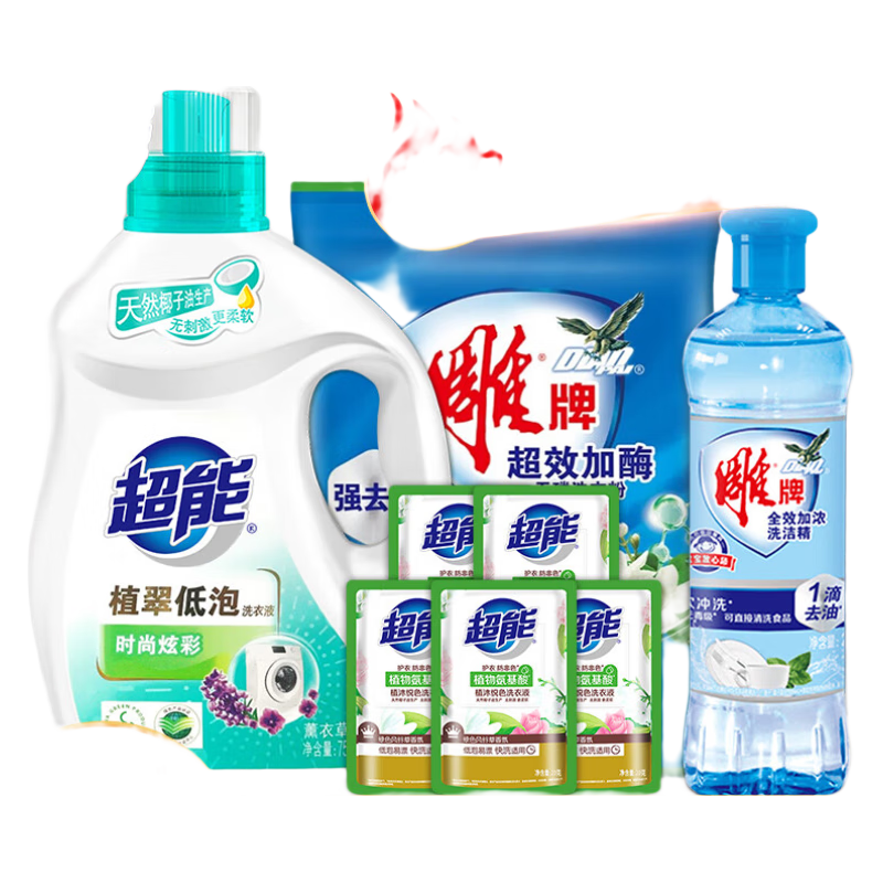 京喜app:超能750g 20gx5袋 洗衣粉152g 洗洁精220g一瓶