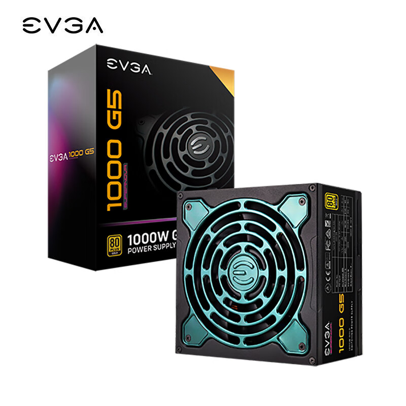 EVGA 额定1000W G5电源(80PLUS金牌/全模组/10年质保/13.5cmFDB风扇/ECO节能/全日系电容/呼吸灯)