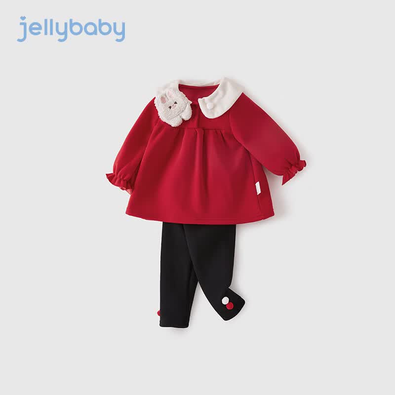 JELLYBABY女童秋装套装2023新款宝宝秋季衣服加绒童装儿童洋气两件套春秋 红色 100cm属于什么档次？