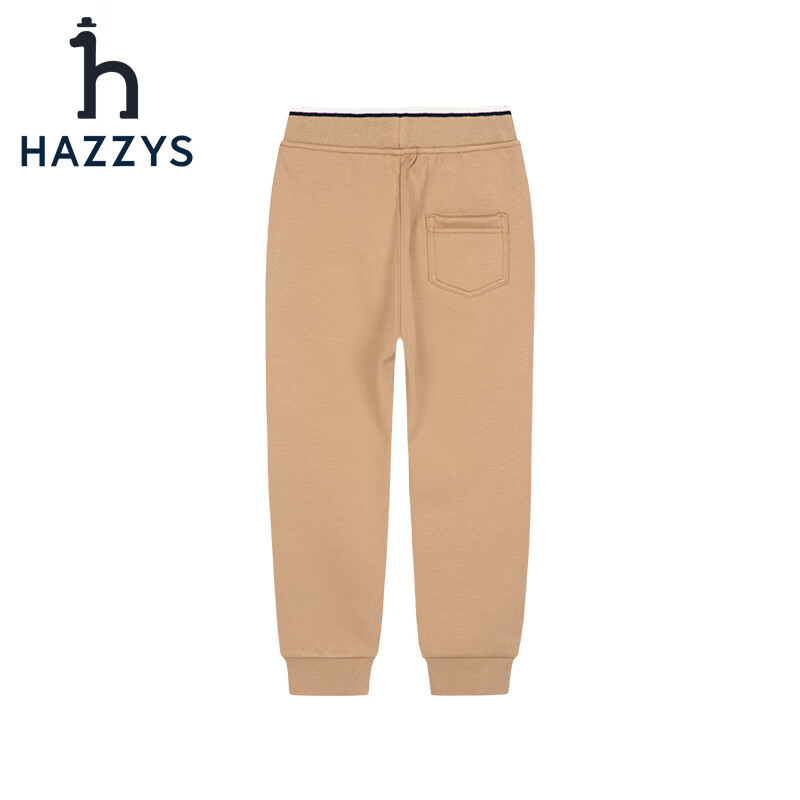 哈吉斯(HAZZYS)品牌童装儿童男童冬新款长裤简约舒适时尚男童针织一体绒长裤 暖卡其 160