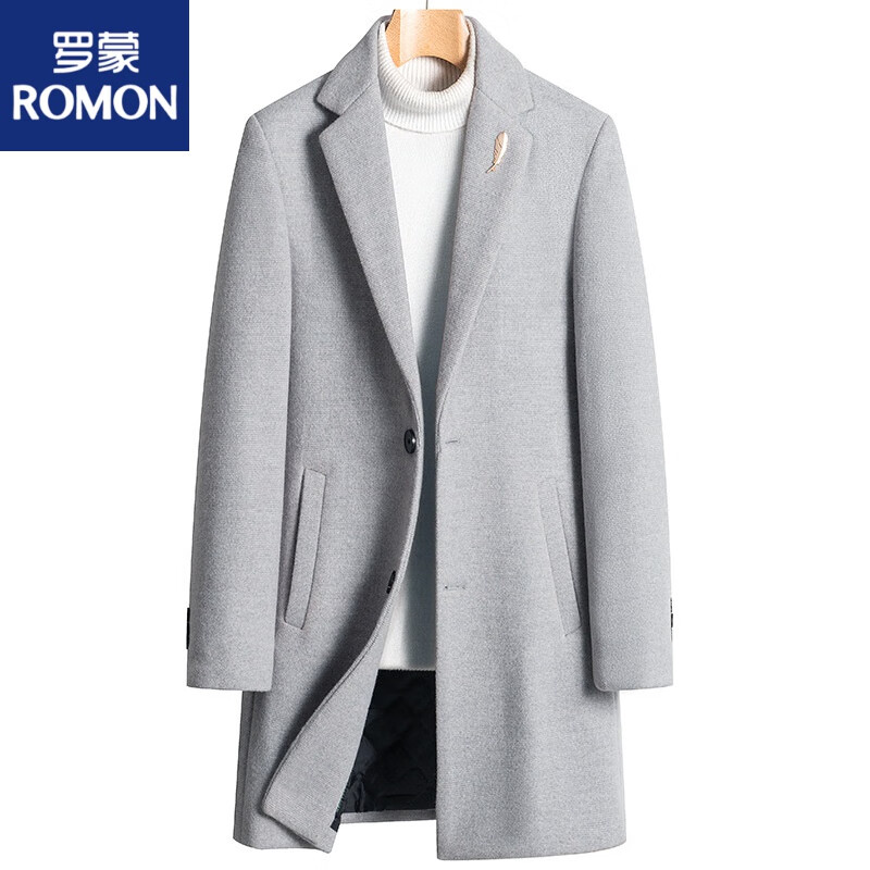 罗蒙(romon)毛呢大衣男秋冬中长款潮流男装韩版加厚毛呢子风衣过膝