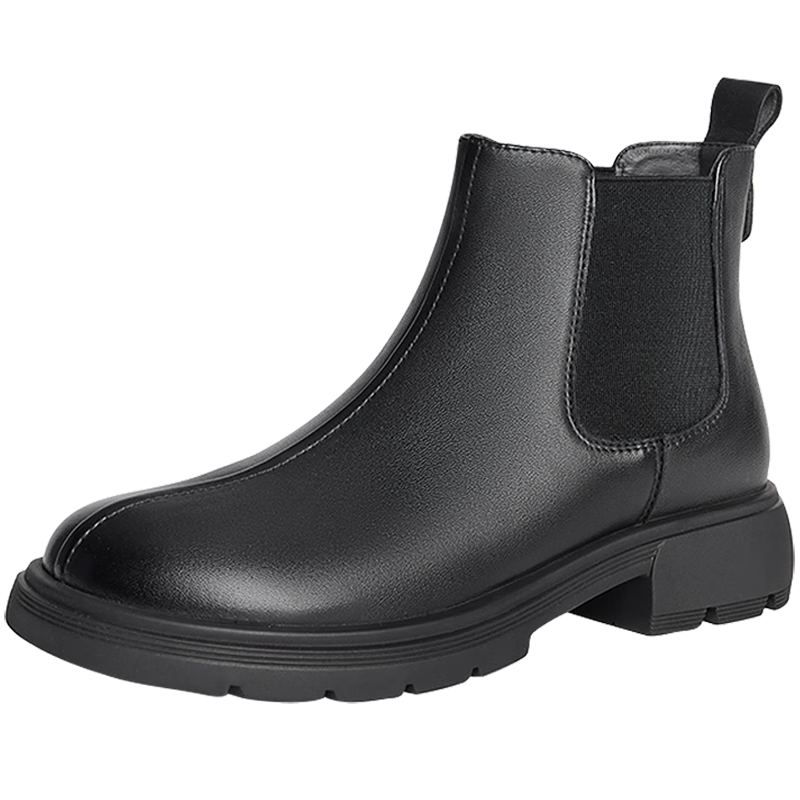 森达切尔西靴女冬季商场同款时尚经典休闲短靴真皮时尚靴百搭XCU01DD4 黑色单里 38