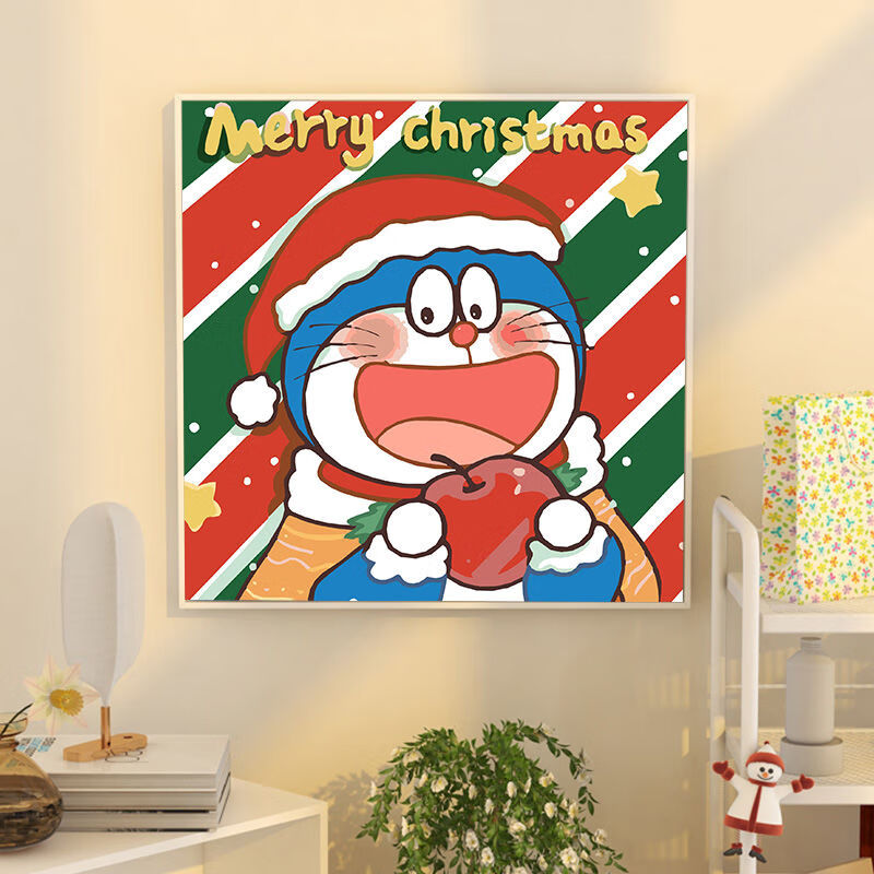 油画填色手绘哆啦a梦蓝胖子卡通动漫手工礼物装饰画 d36910 30*30cm