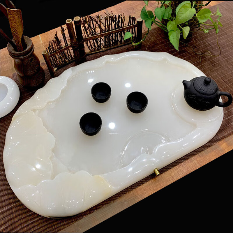 慕酷高端天然玉石茶盘家用轻奢迷你托盘中式茶具石盘简约创意石头茶台