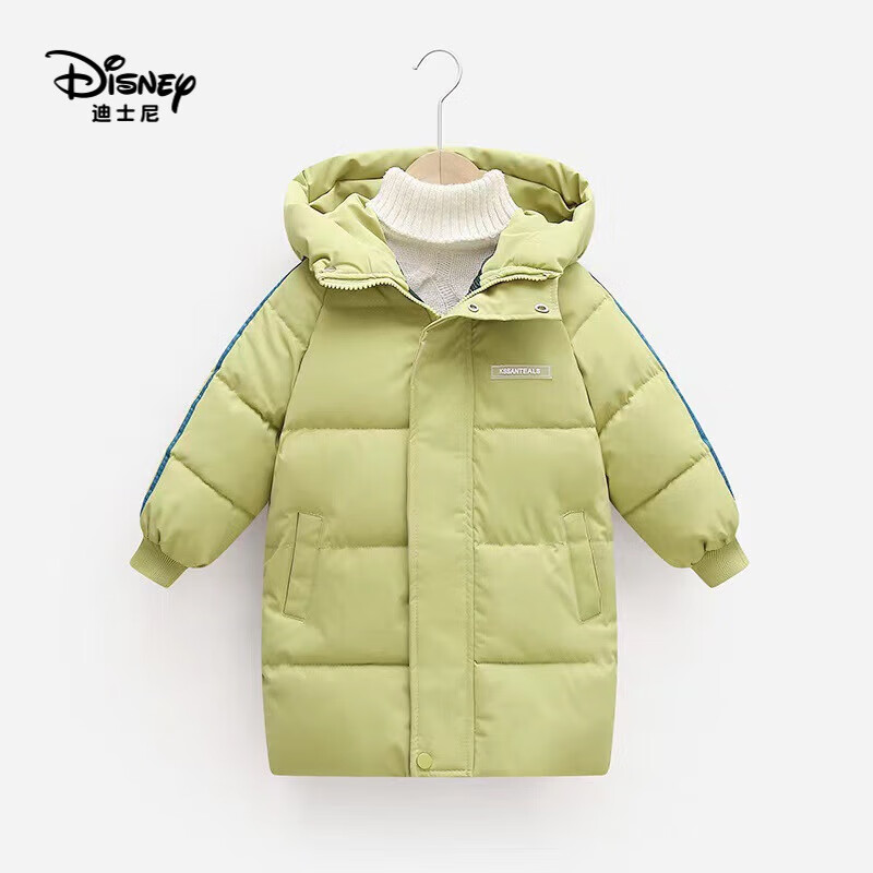 迪士尼（Disney）冬季新款儿童加厚棉服中长款男童女童棉衣中大童过膝童装外套 中长款黄绿色 130cm