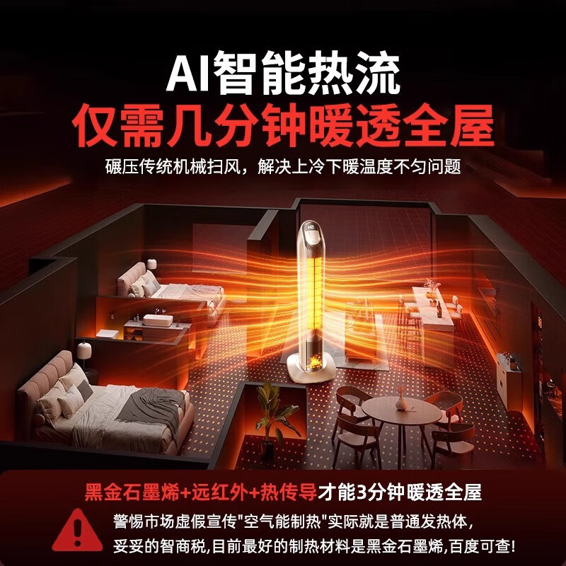 NIYEVN加湿【900万已买全屋45℃丨一级省电】2026取暖器石墨烯暖风机家用30-50平电暖器电热小太阳电暖气 【加高顶配火焰】双重碳晶丨超温控丨400㎡别墅恒温