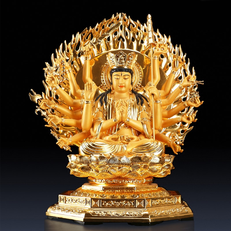 吉祥缘 台湾宝华纯黄铜贴金准提菩萨准提佛母像十八臂七俱胝佛母佛教
