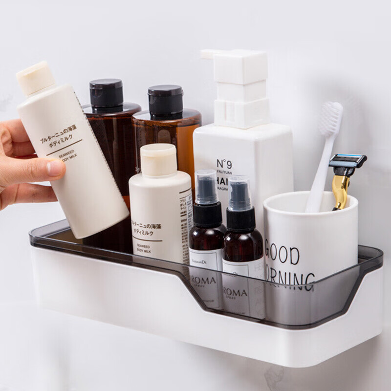 双庆卫生间置物架牙刷架浴室洗漱台免打孔壁挂置物架免钉挂钩