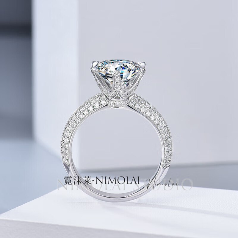 莆阳衍派【】女神节礼物满钻群镶戒指镶嵌莫桑钻半壁江山指环玫瑰金款