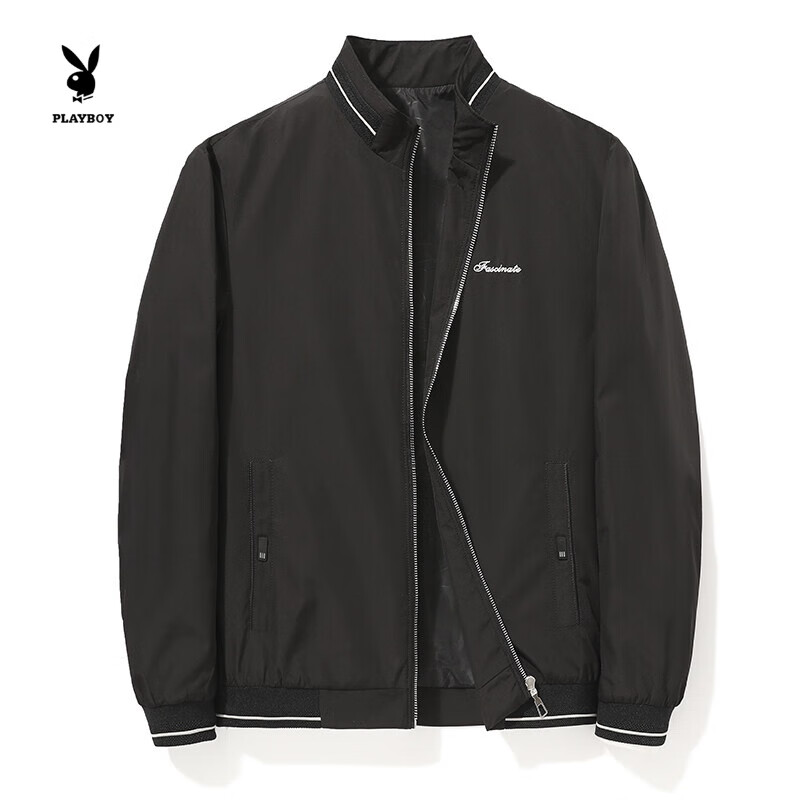 花花公子 品牌夹克男外套上衣男士春秋季新款商务中青年纯色立领舒适