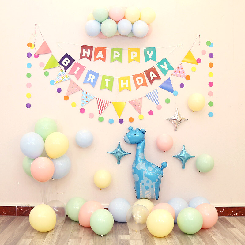 盛世泰堡 马卡龙儿童生日装饰气球背景墙套餐儿童男孩女孩宝宝主题聚会派对活动房间装饰