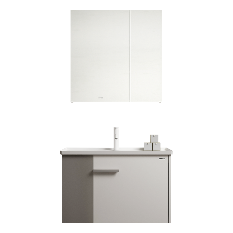 九牧（JOMOO）浴室柜陶瓷一体盆奶油风洗脸盆柜组合左侧收纳80cm A2717-147H-1
