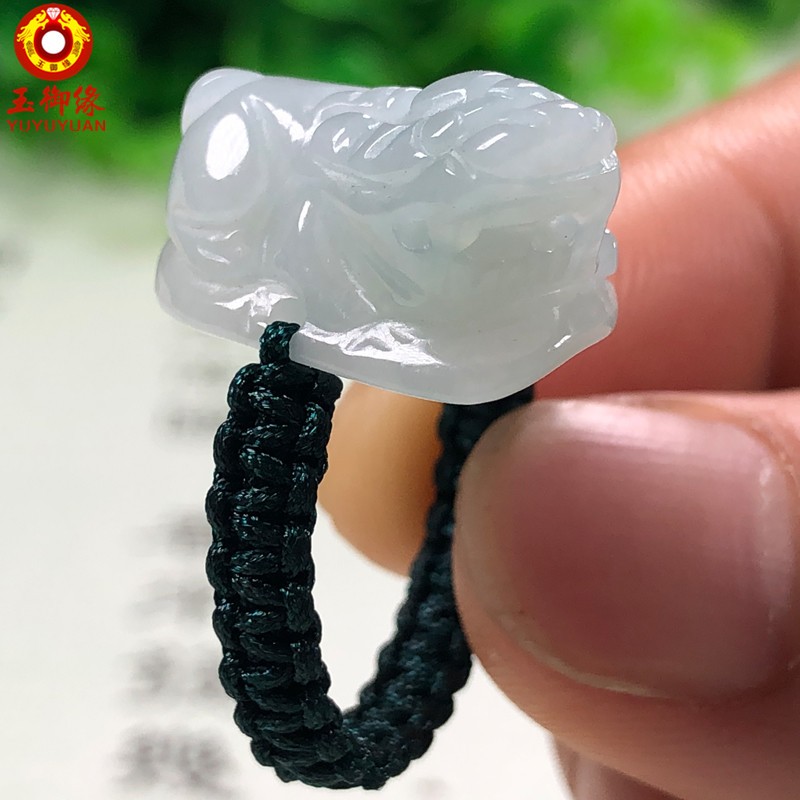 礼物翡翠缅甸玉石手工编织指环扳指转运饰品尾戒带证书 绿绳貔貅戒指