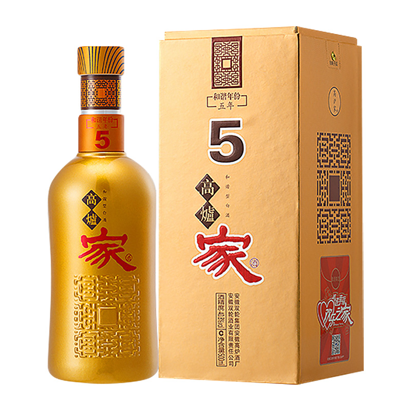 高炉家酒 白酒 金5年40.8度500ml浓香型低度酒安徽酒 单瓶装camdegyos