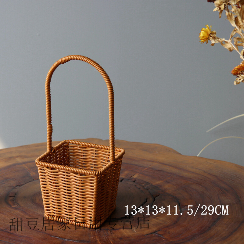 子木雅居塑料仿藤编手提篮 编织户外野餐篮子菜篮花篮采摘篮鸡蛋篮礼