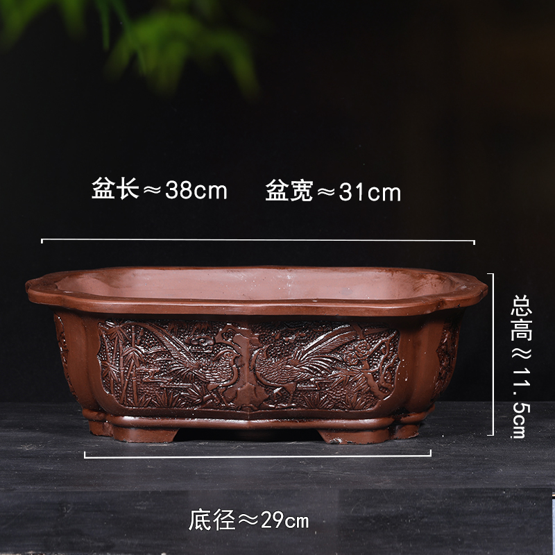 咖啡色 菱花盆景大号 紫砂 大