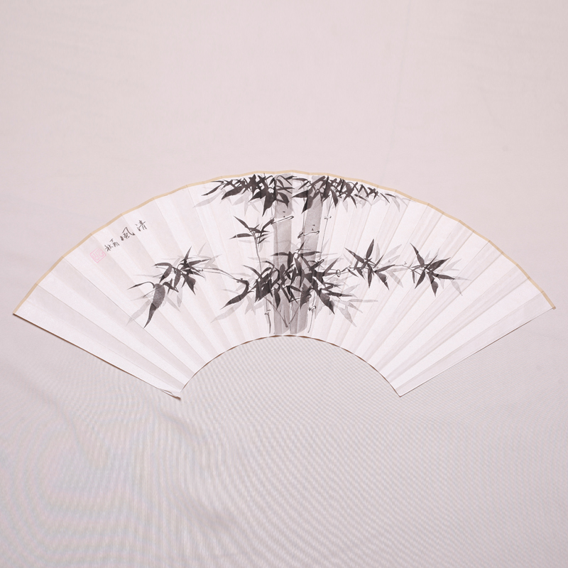 5寸苏工手绘书法扇面 文玩折扇扇面 中国风水墨花鸟画扇面 墨竹
