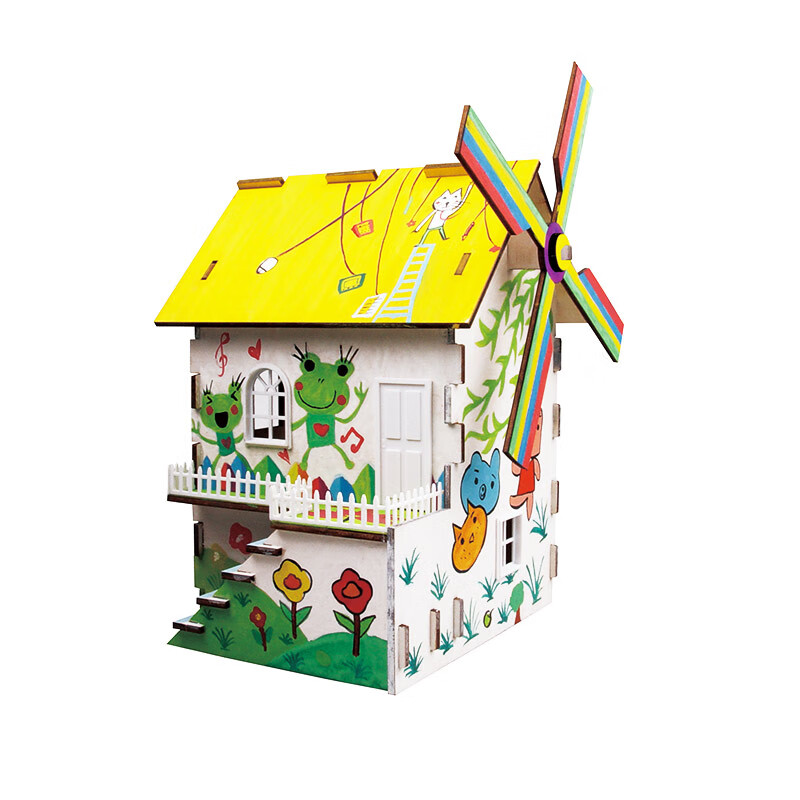 昂沐缤纷童年涂装木屋中天模型 缤纷童年涂装木屋模型 小房子diy迷你