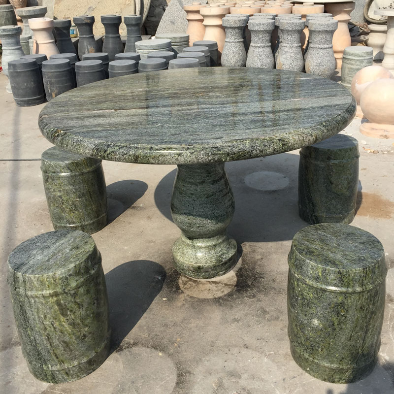 庭院花园花岗岩天然桌椅大理石园林户外阳台休闲圆桌 草原绿90厘米