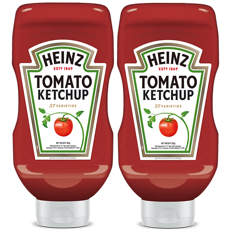 Heinz 亨氏 番茄酱 原装进口挤压瓶倒置装番茄沙司325g*2瓶 家用意大利面披萨薯条蘸酱