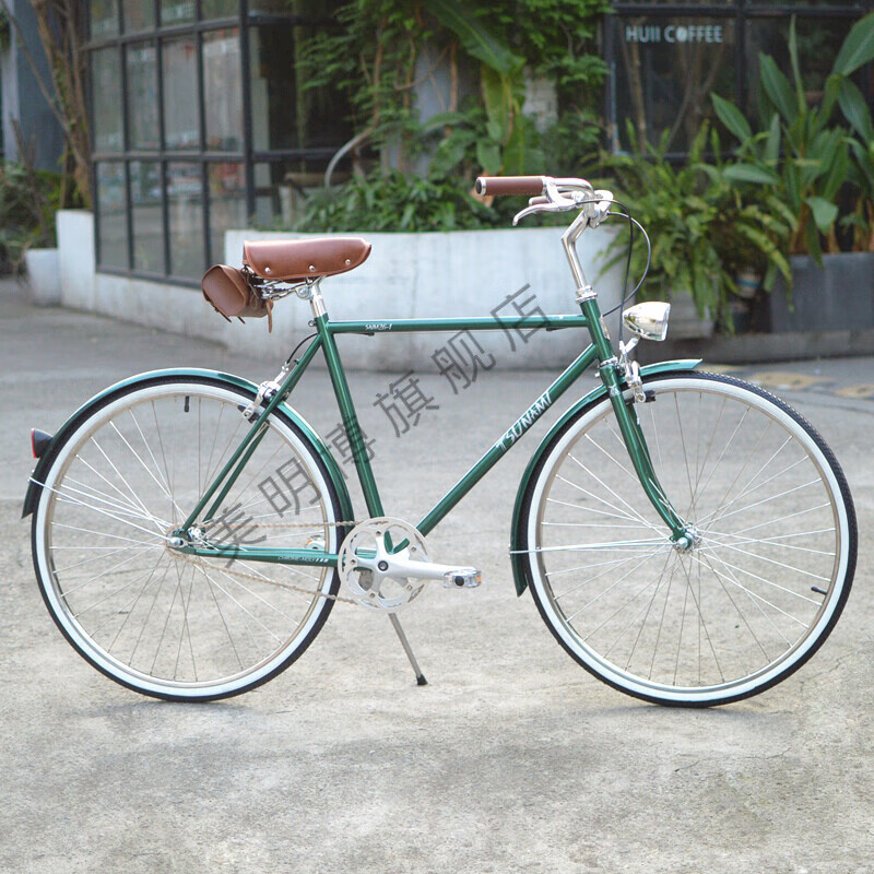 谷咖(guka)复古自行车 男士英伦老式城市怀旧通勤钢架车 墨绿色配包式