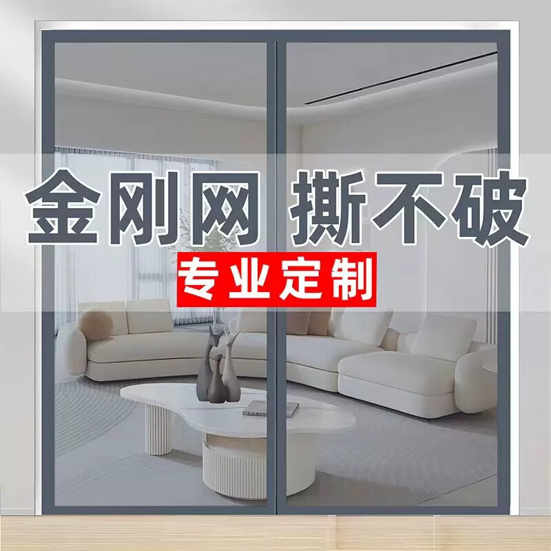 紫归金刚网防蚊门帘全磁吸家用大门入户门防蚊虫2026新款纱门防蚊隐形 【全磁条】金刚网纯色银灰 170cm*220cm 加宽魔术贴+安装配件