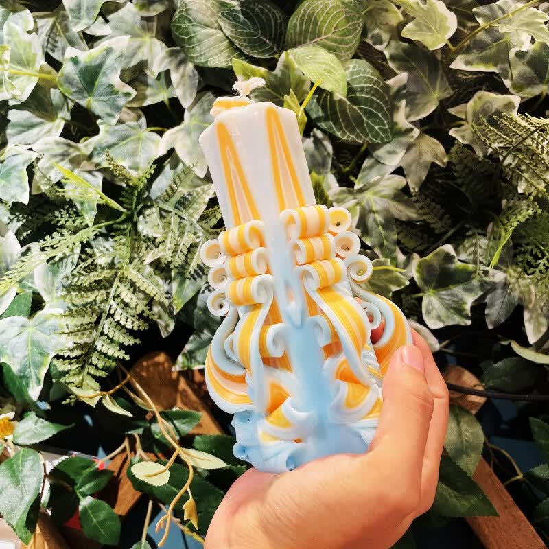 蜡烛 德国手工雕刻工艺卧室氛围摆件生日礼物香薰雕l 橙蓝银色山泉 19