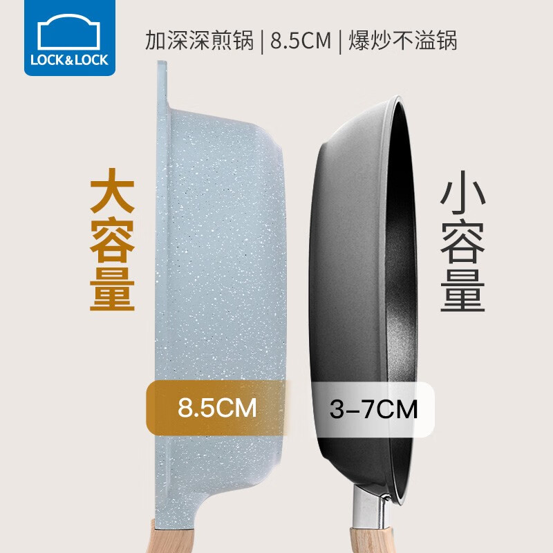 乐扣乐扣(LOCK&LOCK)炒菜锅煎炒锅炒锅不粘锅多用锅麦饭石色家用电磁炉燃气通用 煎炒锅-24cm