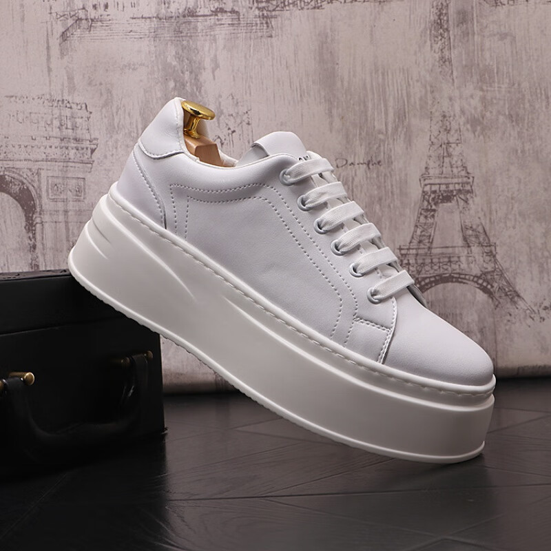 站小白鞋男鞋白色厚底松糕鞋板鞋系带百搭青年学生休闲鞋 白标准版 38