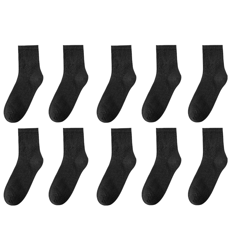 惠寻京东自有品牌 袜子男士春夏防臭袜子棉袜中筒运动袜10双装黑色