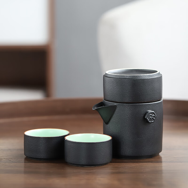 苏氏陶瓷 SUSHI CERAMICS 日式黑陶青釉快客杯旅行茶具套装带旅行包