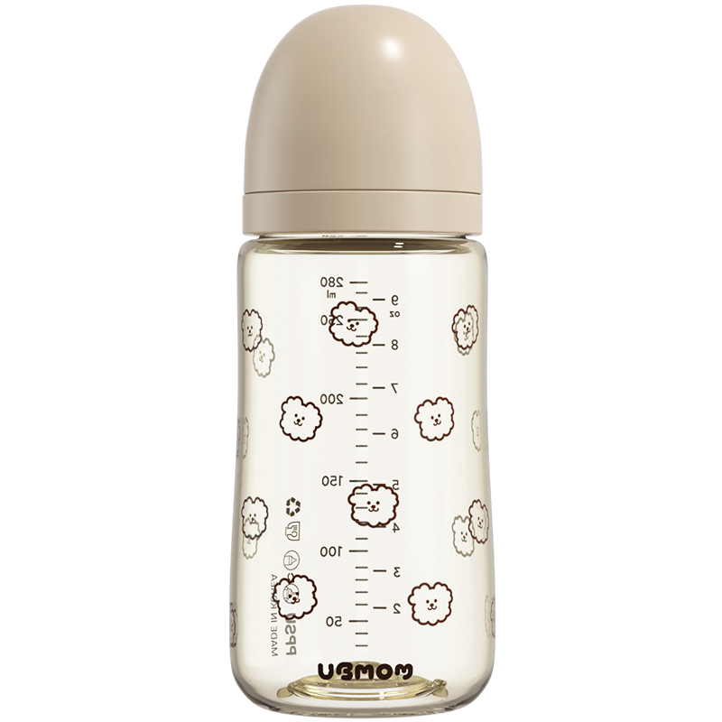 UBMOM【奶瓶】嬰兒寶寶PPSU奶瓶新生兒奶瓶奶嘴防摔防脹氣通用貝親奶嘴 可可狗 280ml 3-6月 (含M號(hào)奶嘴1個(gè))