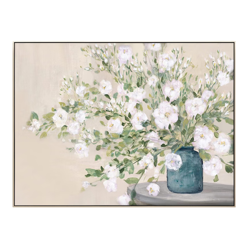 水競客廳裝飾畫手繪油畫法式玄關(guān)走廊掛畫輕奢抽象花卉畫高檔餐廳壁畫 香檳銀(環(huán)?？? 80*110