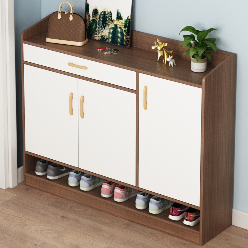 鞋架收纳储物柜入户玄关柜门厅柜 三门一抽款拉丝黑橡木色 白色90c