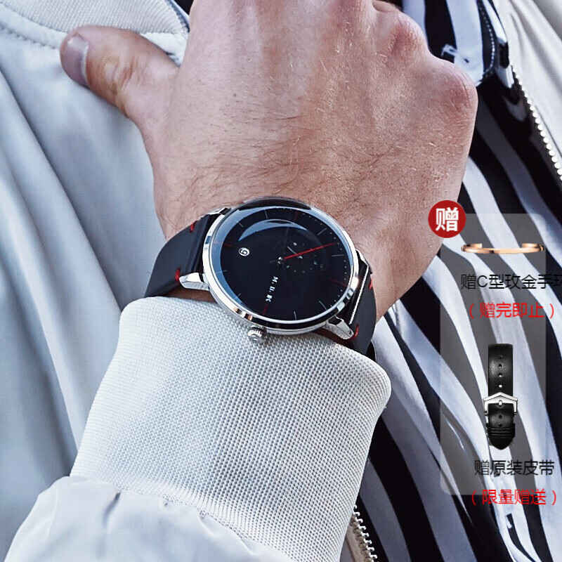 M.B.K美国品牌进口手表男士机械表全自动弧面防水简约商务男士品牌腕表 【24小时】银壳黑面皮带M1008G