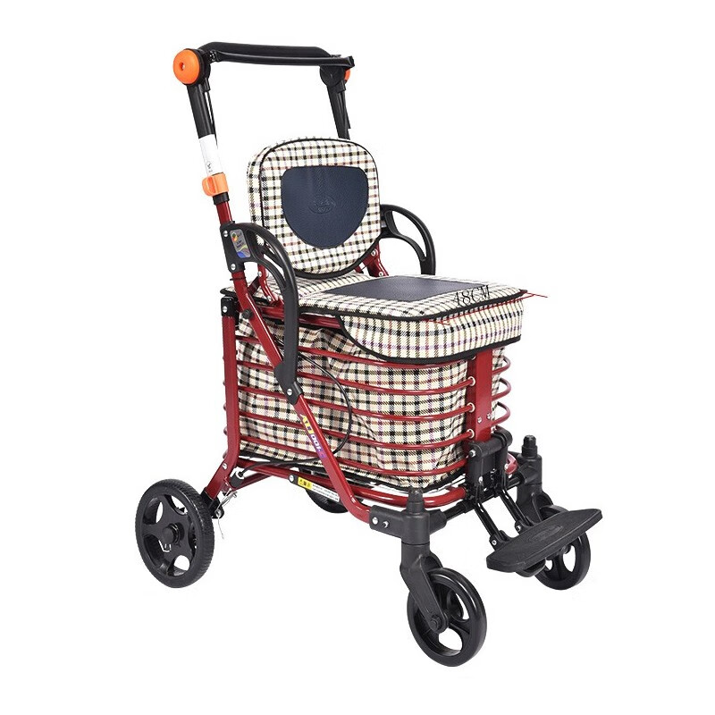 老年人四轮手推车可坐可折叠带座助行车买菜购物休闲散步车老人助步车