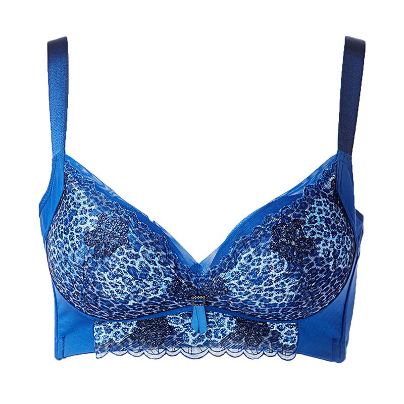 贝佳人新品无钢圈性感豹纹文胸聚拢上托内衣调整型女上薄下厚小胸