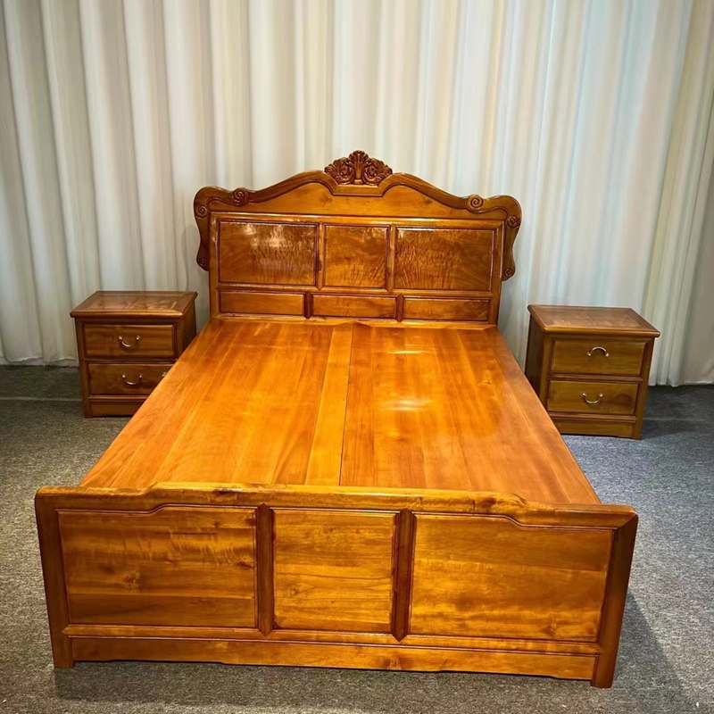 温朵金丝楠木小叶桢楠皇冠床水波纹纹理清晰高端大气外型美观双人床