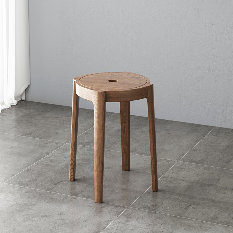 妙普乐风车凳子胡桃木 纯实木实用小圆凳餐凳餐桌凳家用简约凳子板凳