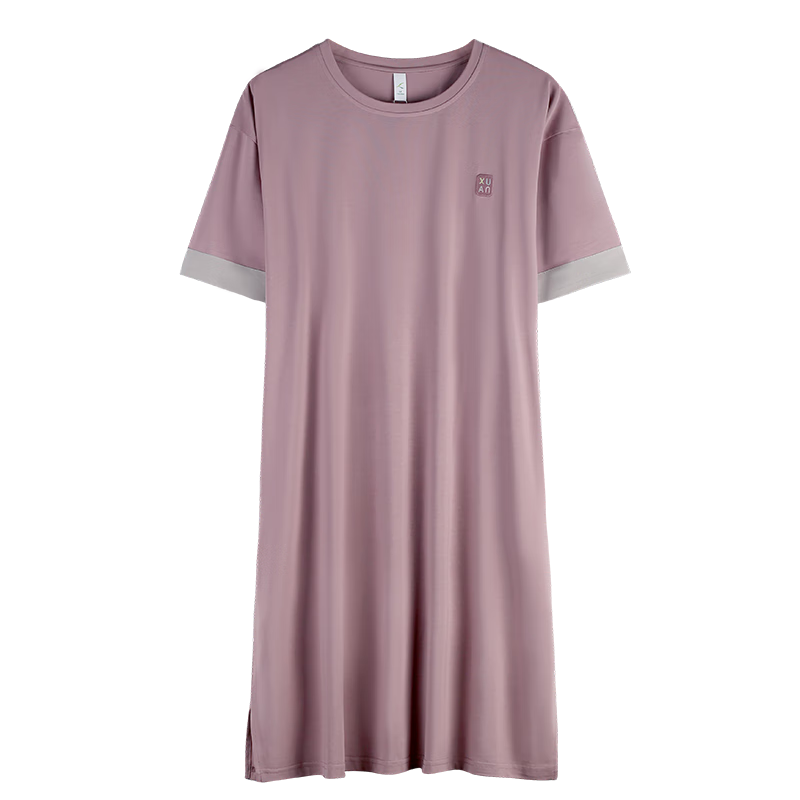 軒靚（XULEN）睡衣女莫代爾棉涼感短袖女連衣裙大碼家居服 62573霧紫 2XL 