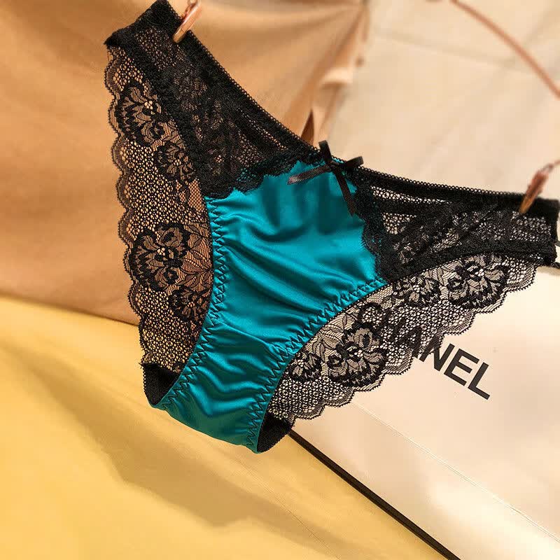 hkcp1-3条欧美女性感迷人缎面蕾丝网纱提花女士三角短裤头 三条装(暗