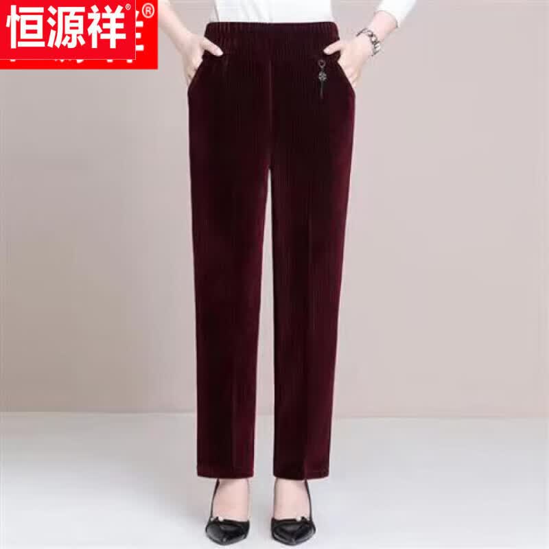 恒源祥长裤中老年女裤春秋冬款灯芯绒妈妈长裤老年人裤子女加厚奶奶装 咖啡色加绒 3XL_(建议135-150斤)怎么样,好用不?