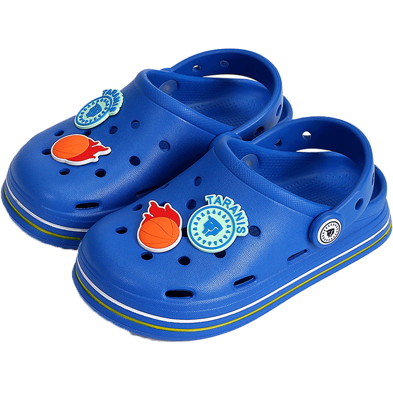 TARANISFIT泰兰尼斯fit夏季儿童拖鞋洞洞两穿凉鞋男女童包头卡通沙滩鞋 蓝色