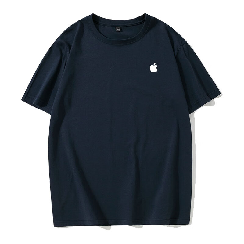 apple苹果logo工装短袖t恤夏季工作服工服定制纪念衣服 藏青-前后款