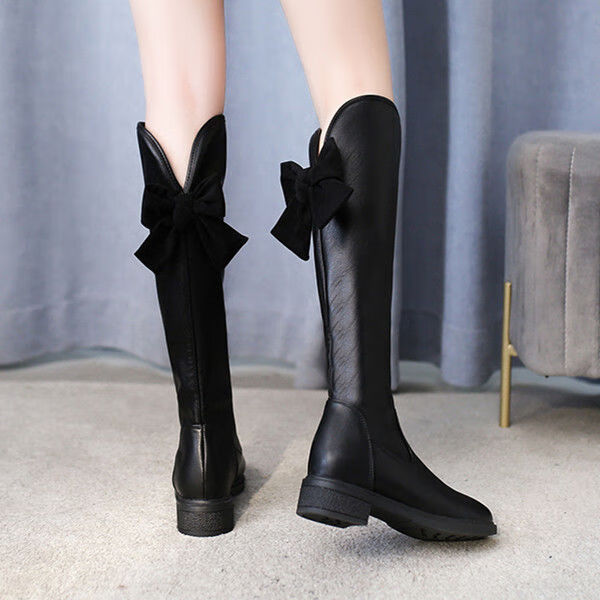 长靴女不过膝盖秋冬女童长靴7-15岁女孩马丁靴9皮靴10平底高筒靴11